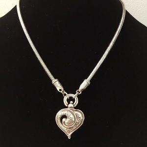 Brighton Silver Tone Heart Necklace W/ Rope Chain